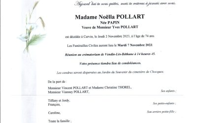 Madame Noëlla POLLART née PAPIN