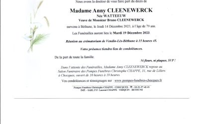 Madame Anny CLEENEWERCK née WATTEEUW