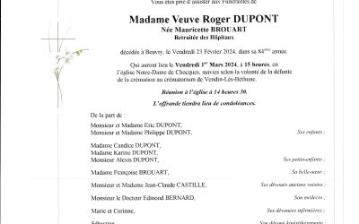 Madame Mauricette DUPONT née BROUART