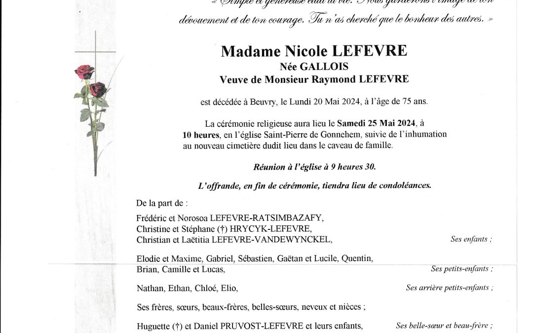 Madame Nicole LEFEVRE née GALLOIS