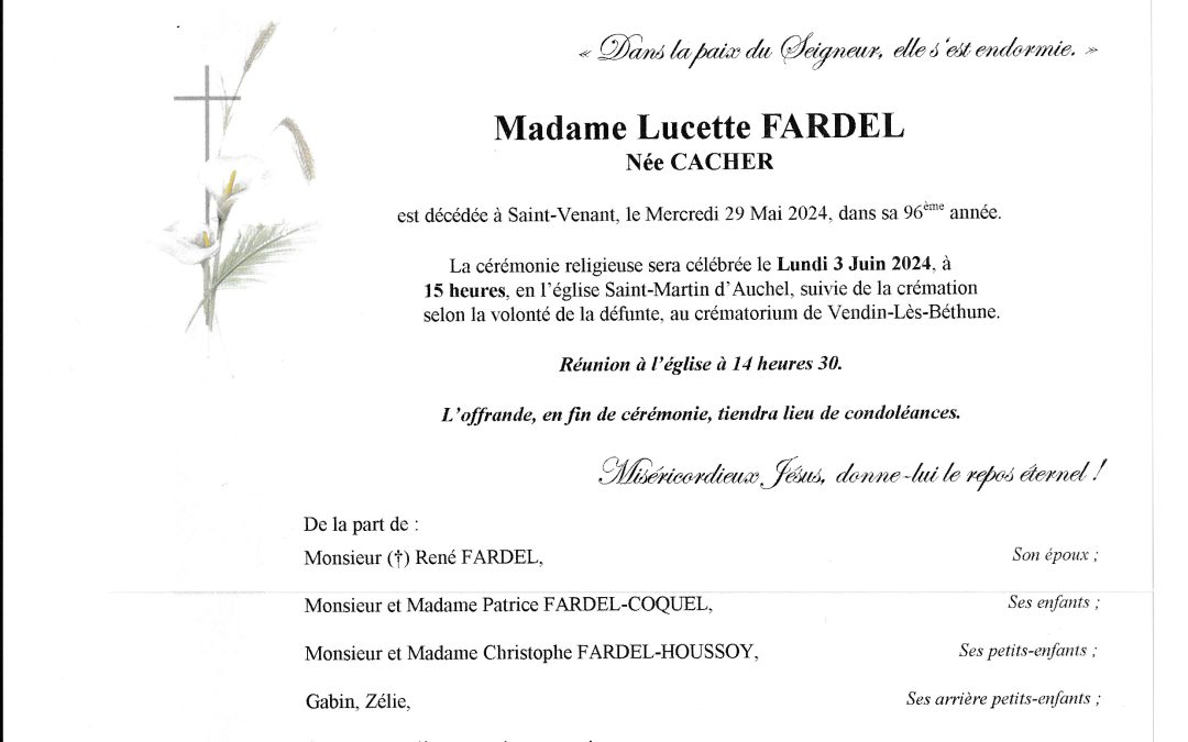 Madame Lucette FARDEL née CACHER