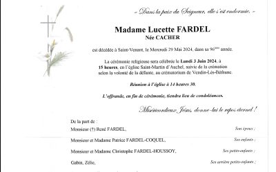 Madame Lucette FARDEL née CACHER