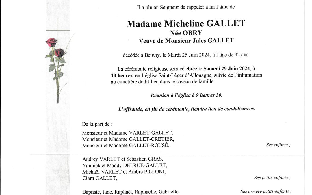 Madame Micheline GALLET née OBRY
