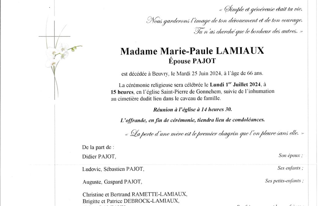 Madame Marie-Paule LAMIAUX Epouse PAJOT