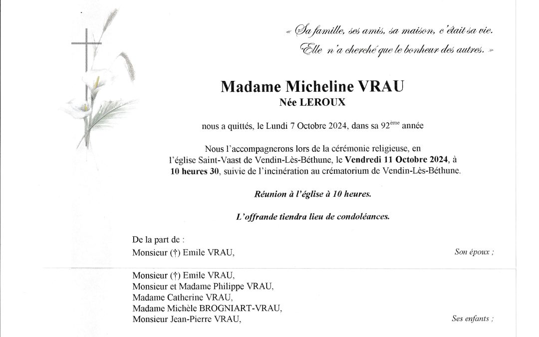 Madame Micheline VRAU née LEROUX