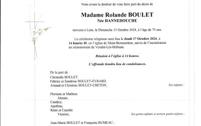 Madame Rolande BOULET née HANNEDOUCHE