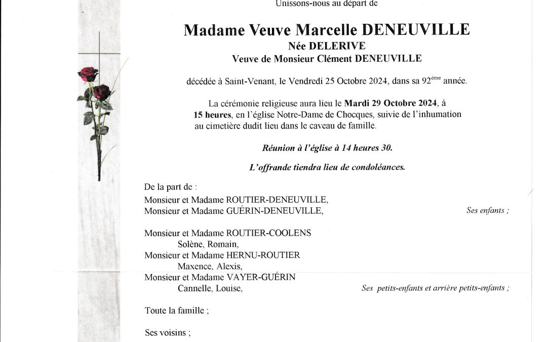 Madame Marcelle DENEUVILLE née DELERIVE