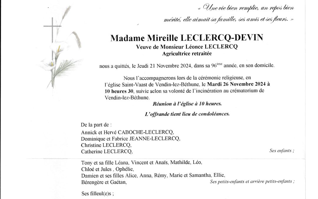 Madame Mireille LECLERCQ – DEVIN