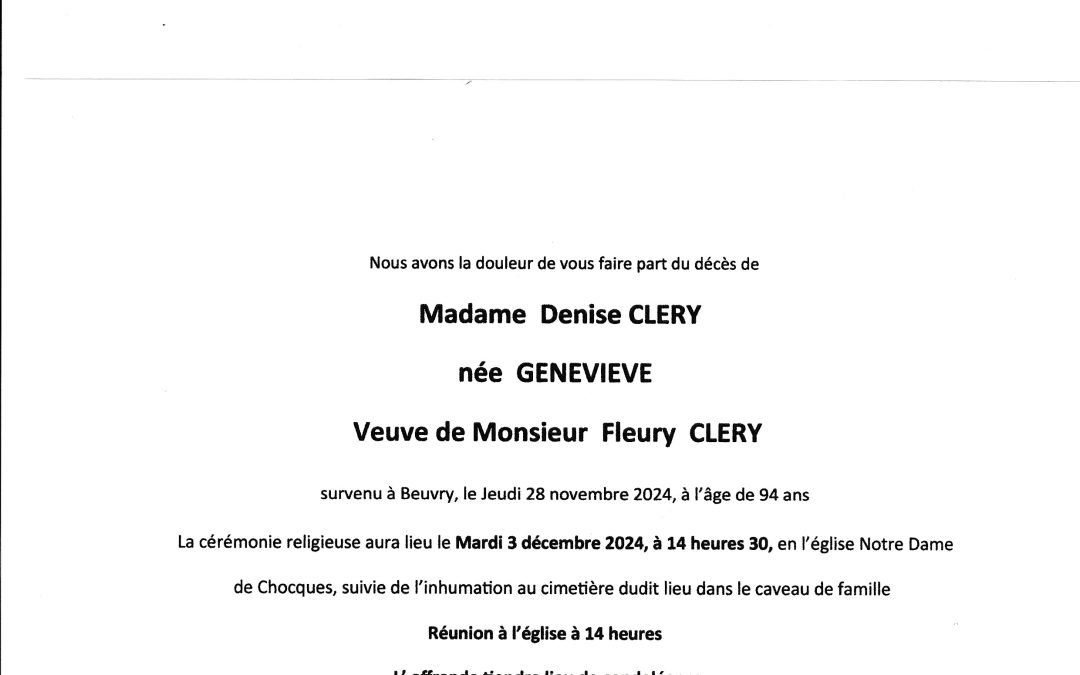 Madame Denise CLERY née GENEVIEVE