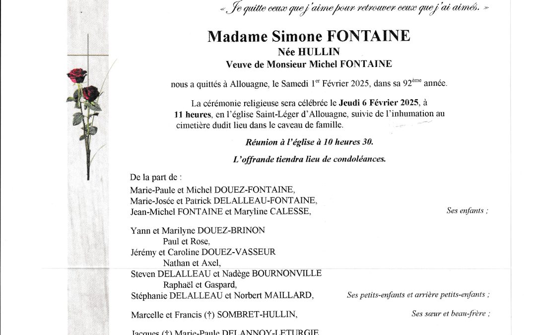 Madame Simone FONTAINE née HULLIN