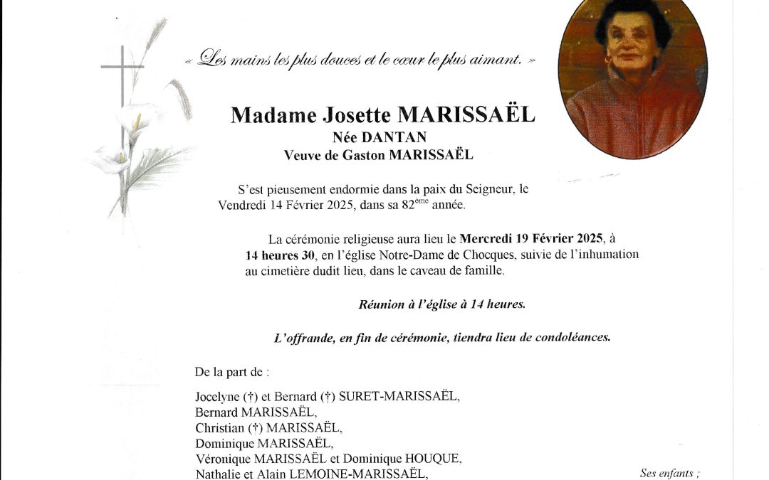 Madame Josette MARISSAEL née DANTAN