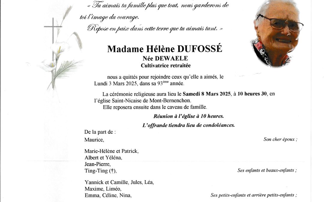 Madame Hélène Dufossé née Dewaele