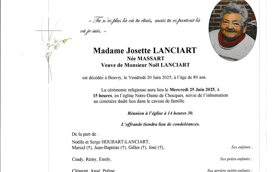Madame Josette LANCIART née MASSART