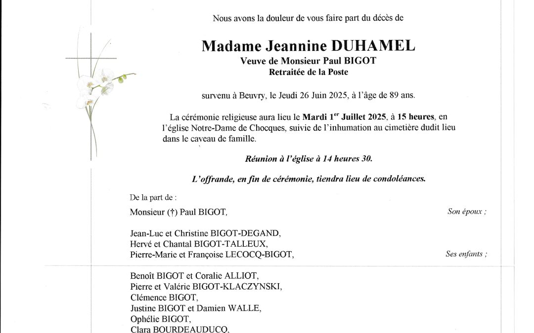 Madame Jeannine BIGOT née DUHAMEL