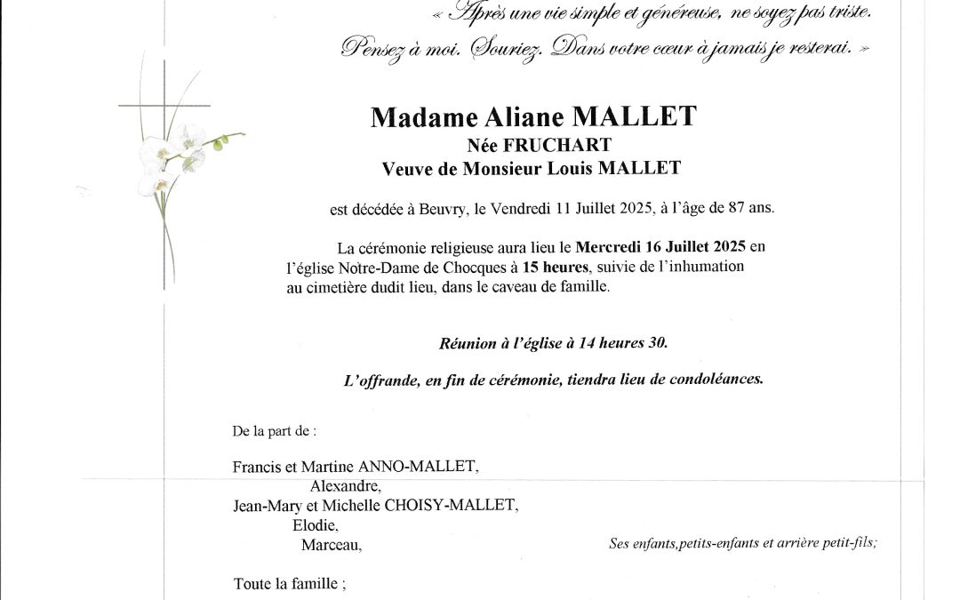 Madame Aliane MALLET née FRUCHART