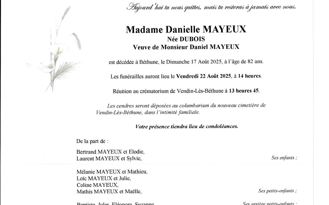Madame Danielle MAYEUX née DUBOIS