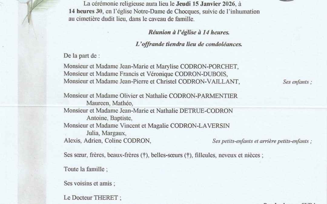 Madame Angéla CODRON née DEKEISER