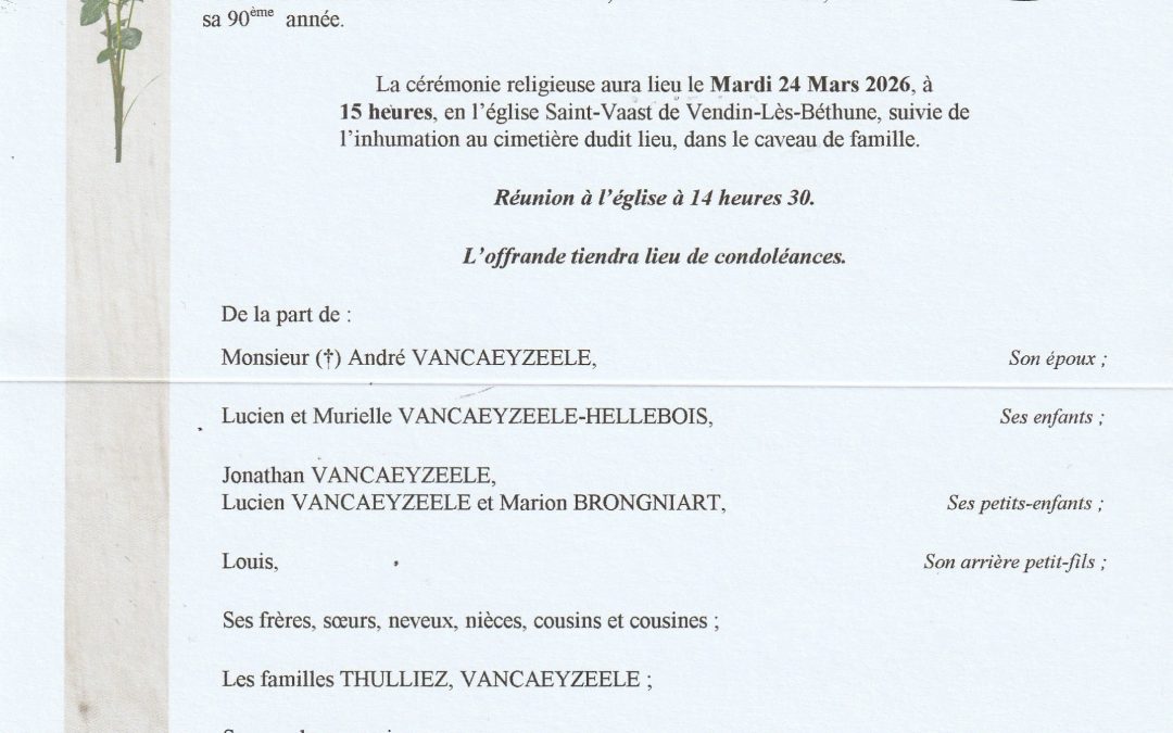 Madame Yvette Vancaeyzeele née Thulliez