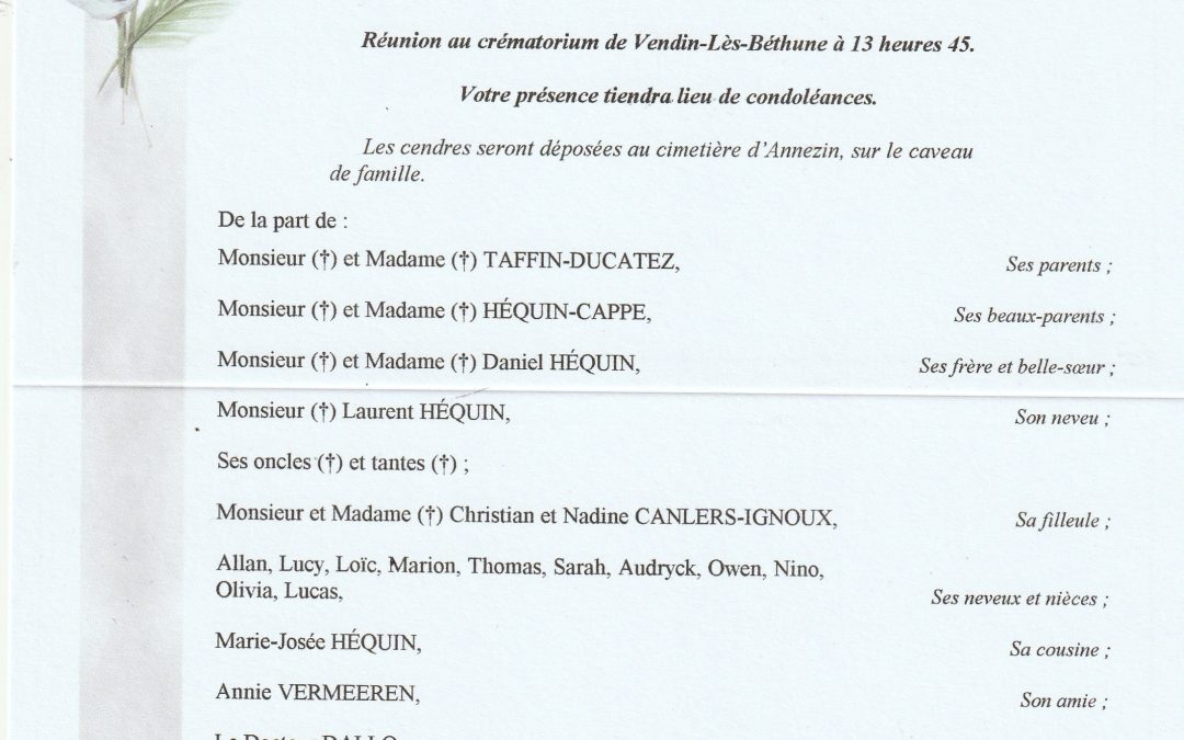 Madame Arlette HEQUIN née TAFFIN