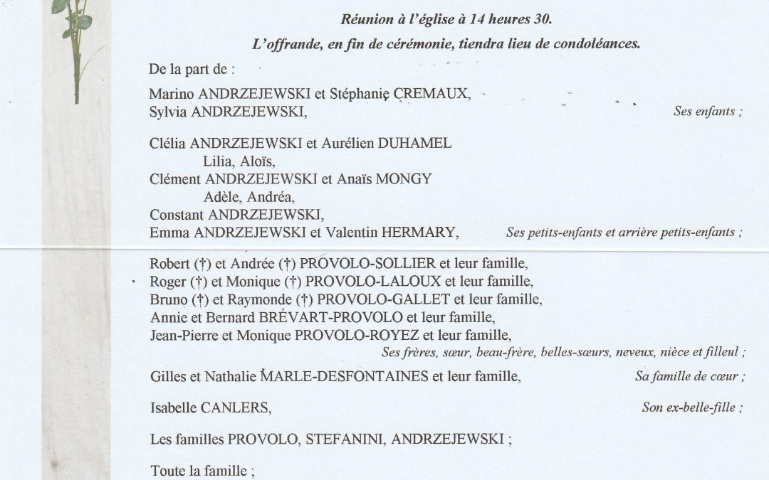 Madame Viviane PROVOLO épouse ANDRZEJEWSKI