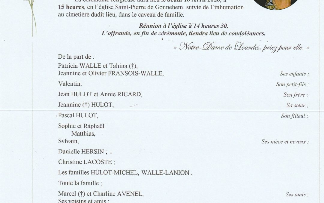 Madame Danielle WALLE née HULOT