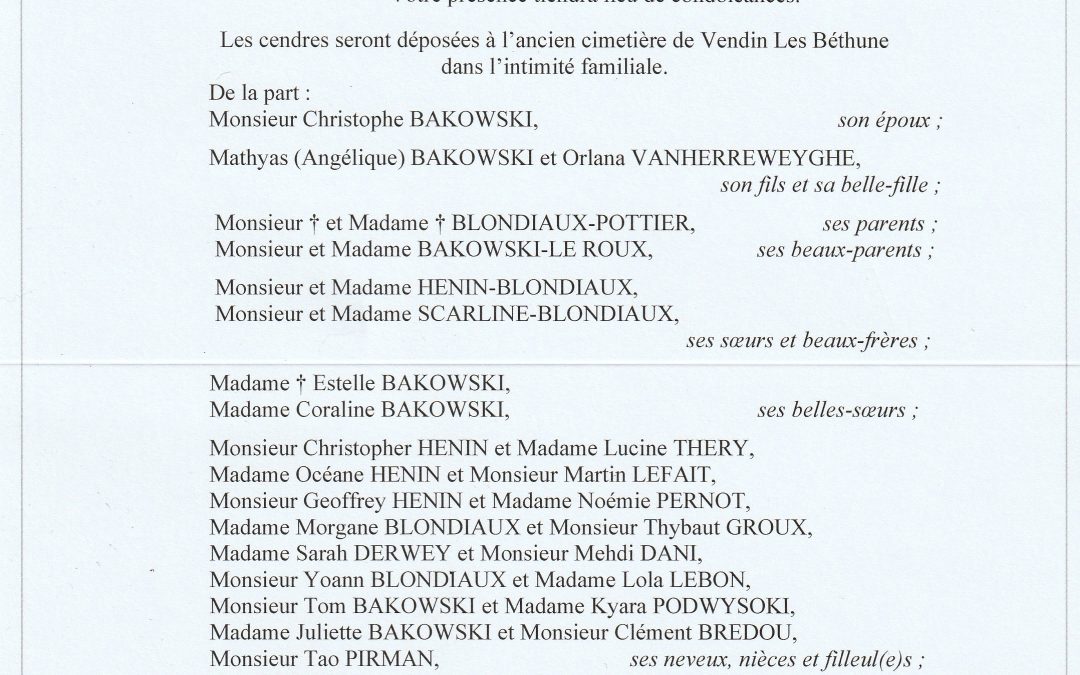 Madame Véronique BAKOWSKI née BLONDIAUX
