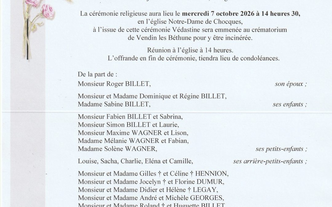 Madame Védastine BILLET née TAFFIN