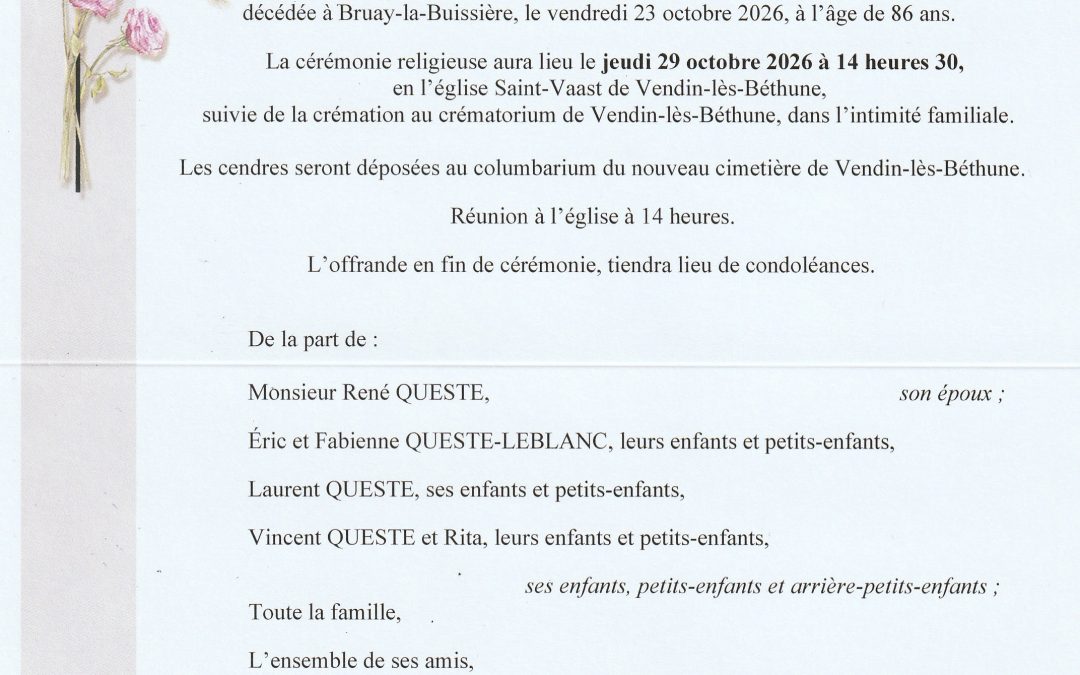 Madame Huguette QUESTE née DENEUVILLE